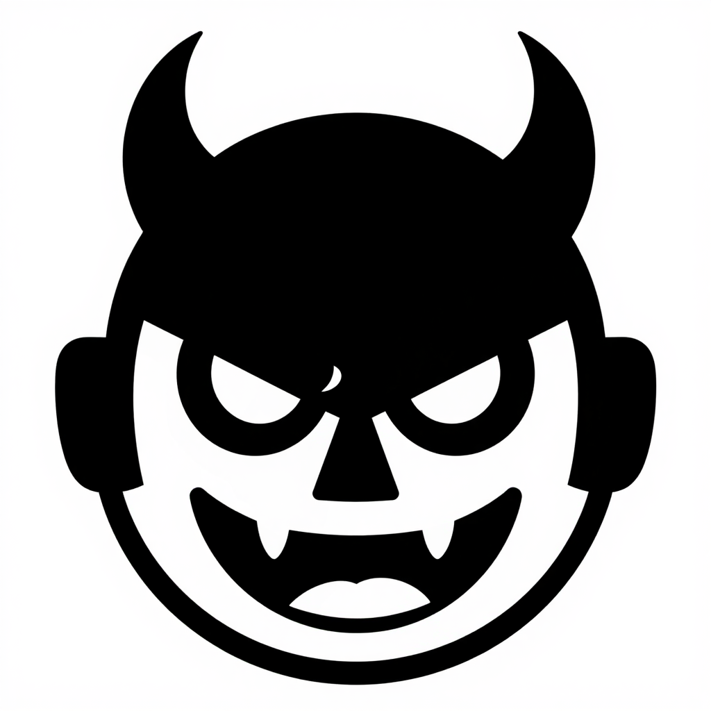 A black and white image of a devil with headphones. | AI Anime image