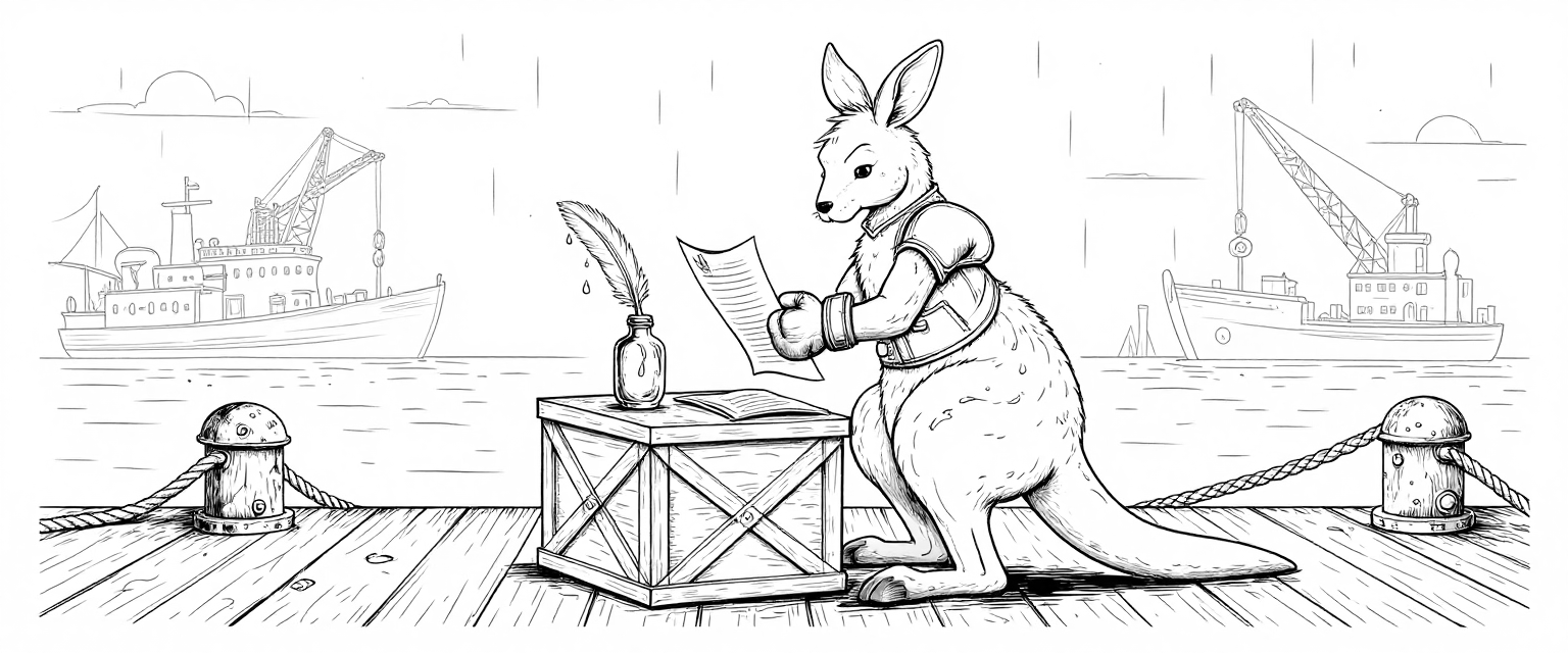 A kangaroo sitting at a table writing on a piece of paper. | AI Lineart SVG