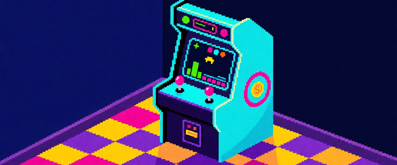 An arcade machine sitting on top of a checkered floor. | AI Bold SVG