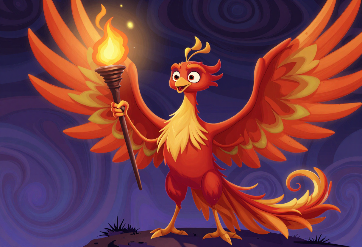 A red bird holding a torch in its hand. | AI Pixar image