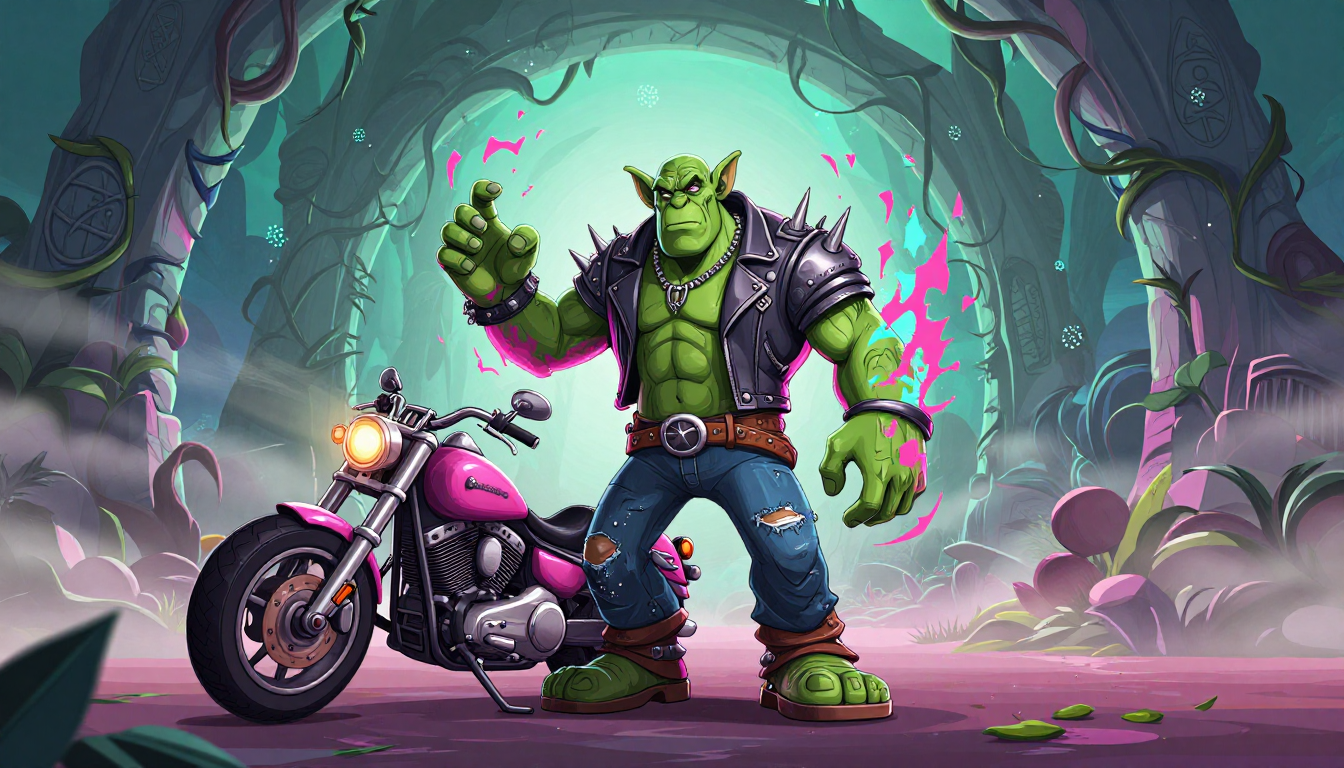 A man standing next to a motorcycle in a forest. | AI Animated image