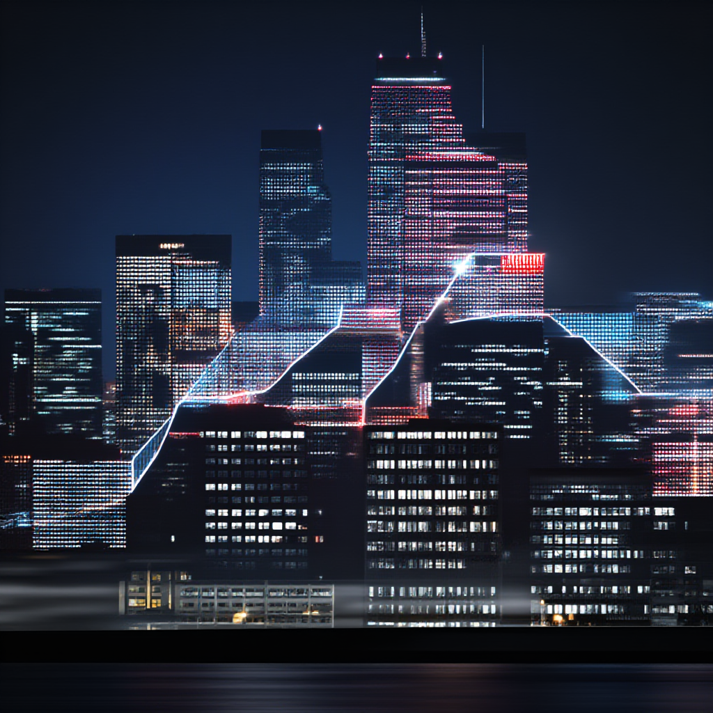 A view of a city skyline at night from the water. | AI None image